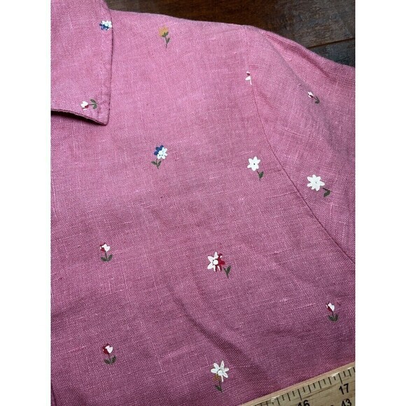 Vintage Tom Tom California Linen Floral Print Pink Boho Button Down Sz S - Picture 5 of 6